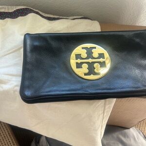 Tory Burch Black Clutch with Gold Logo